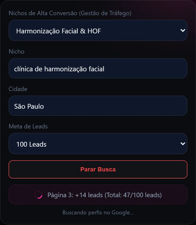 Busca por nicho e cidade no ProspectaIG