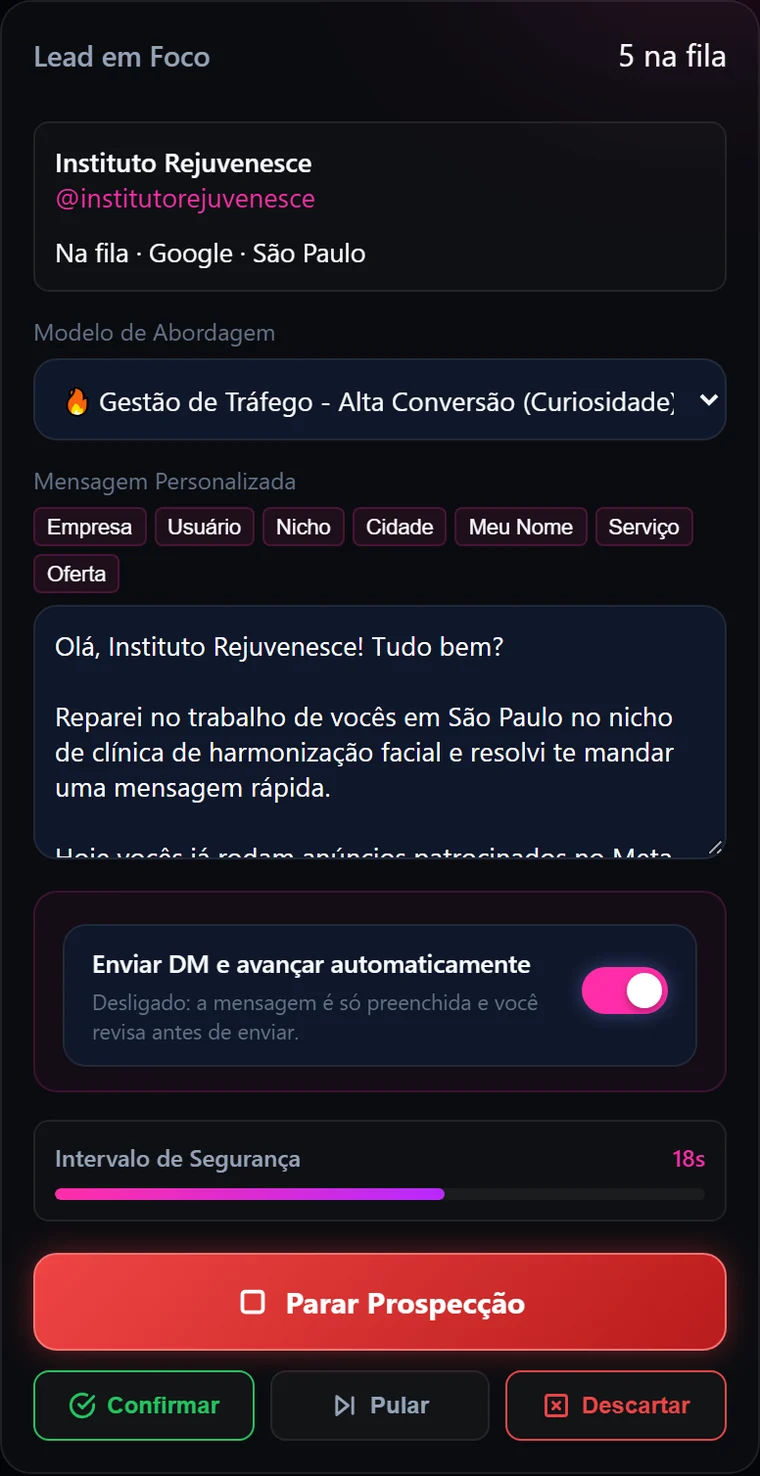 Lead em foco com mensagem personalizada